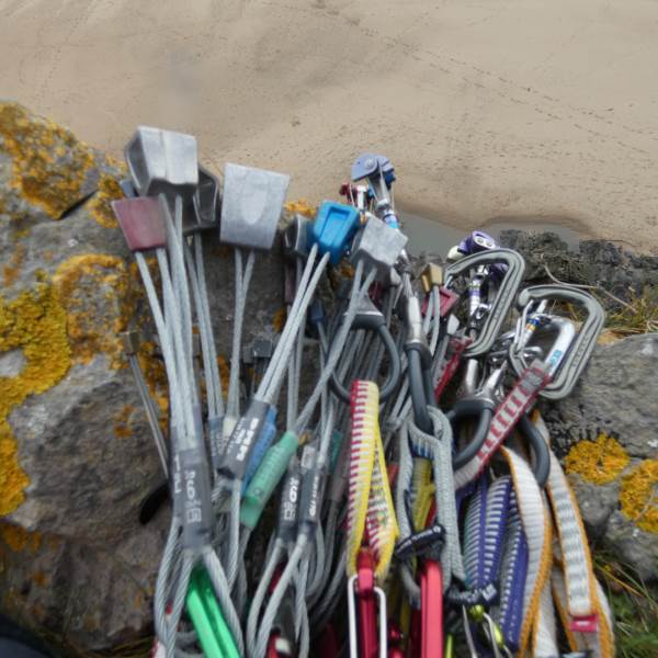 Part of a trad climbing rack